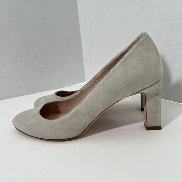Stuart Weitzman Suede Pumps Mint Green Size 7 Block 3” Heel Almond Toe Spain - Picture 4 of 10